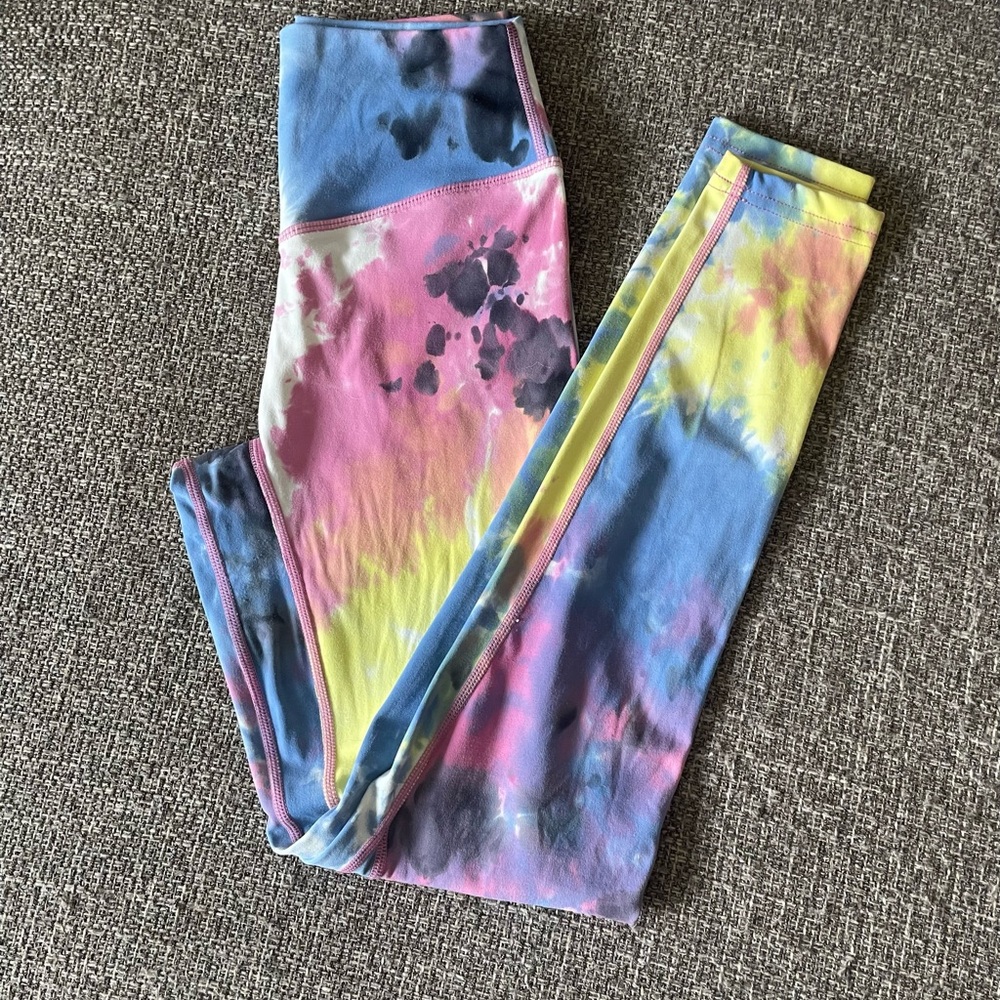 Tie-Dye High-Waist Leggings - Pink Blue Yellow